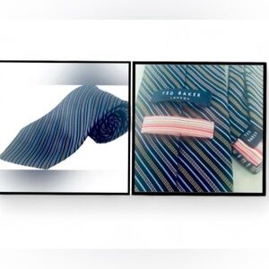 Ted Baker London Neck Tie Men's Navy Light Blue Diagonal Striped Designer SILK